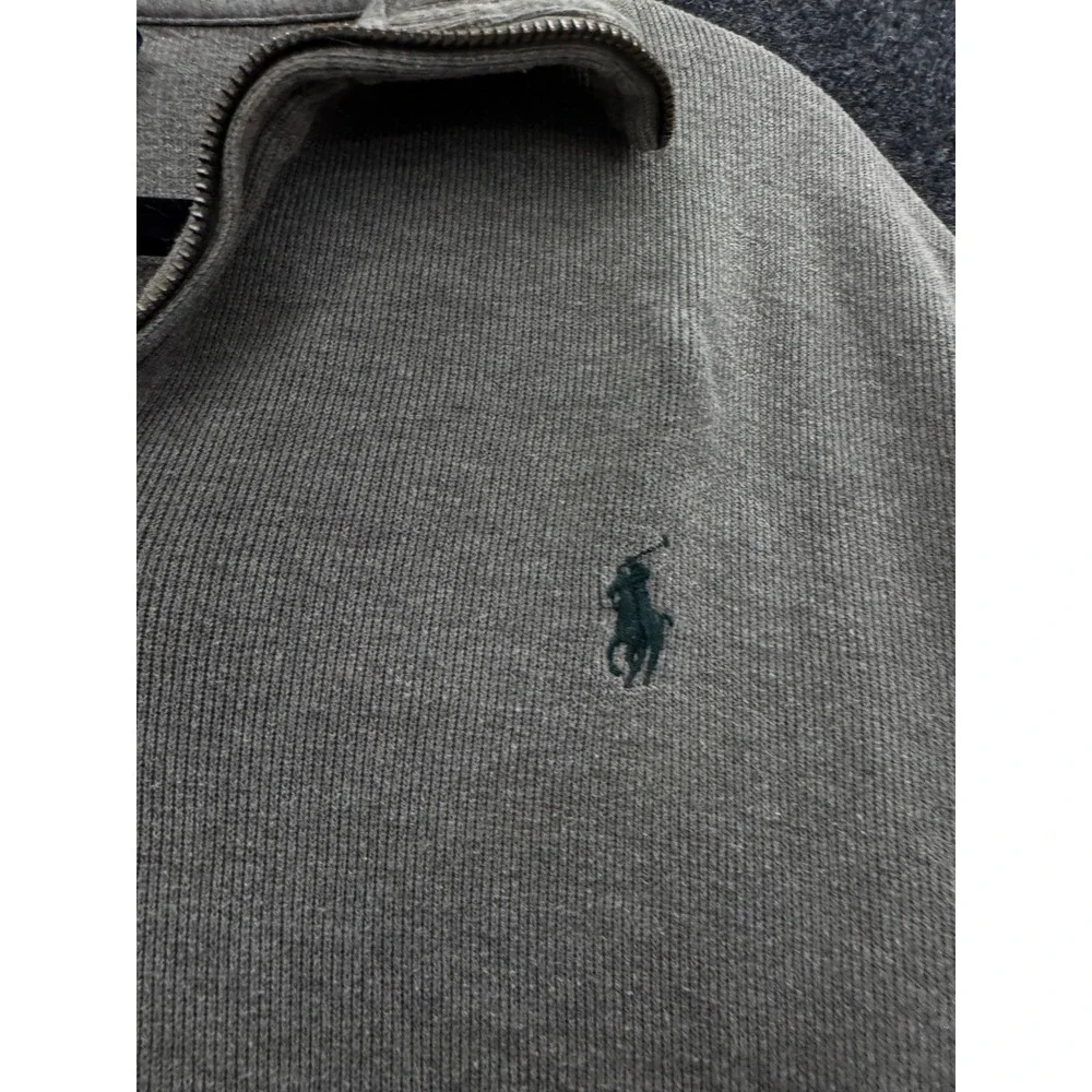 Polo Ralph Lauren Mens Medium Olive Drab Cotton Ribbed Quarter Zip Pullover